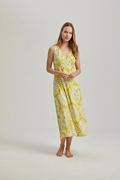Pamuk & Pamuk Long Yellow Sun Patterned Nightgown