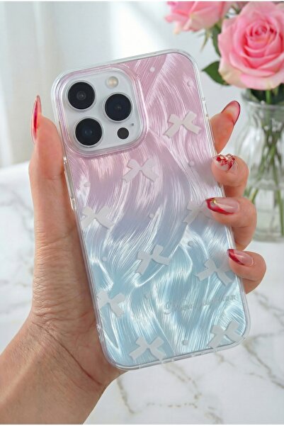 Fibaks İphone 16 Pro Max Kılıf Parlak Fiyonk Desenli Darbe Emici Kamera Çıkın...