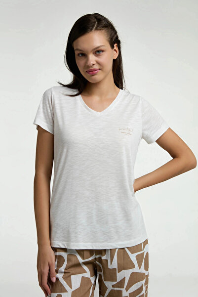 Pierre Cardin Women's Cream Short Sleeve Pajama Set