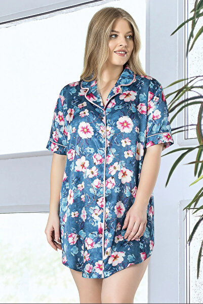 VİENETTA Cămașă din satin pentru femei, cămașă cu nasturi, cămașă de noapte