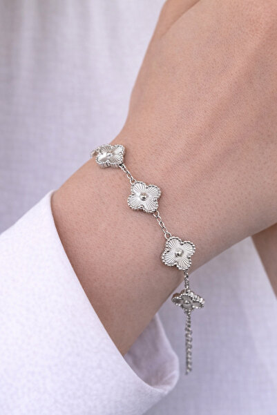 charmove ile kendinizi şımartın Silver color clover model steel 316l bracelet