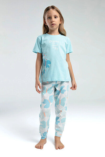 Rolypoly طقم بيجامة بناتي أزرق بأكمام قصيرة