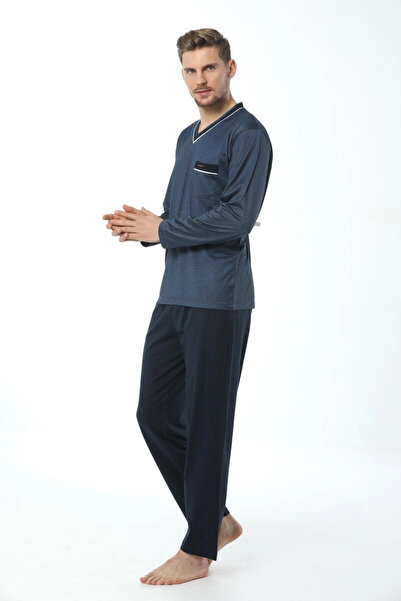 KLY 7105 Чоловічий піжамний комплект з V-подібним коміром