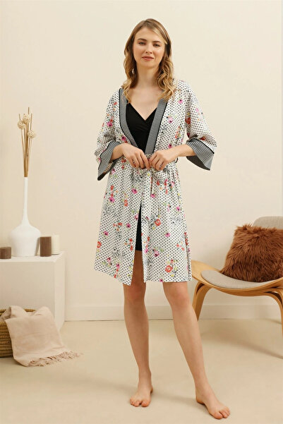 Cossy By Aqua Чорний халат з візерунком 21aqu0021567