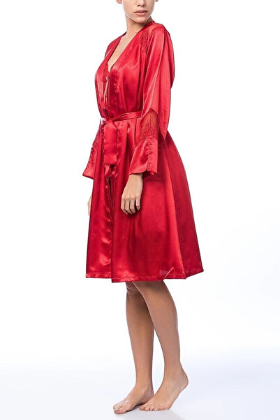Nurteks طقم كيمونو و ثوب نوم أحمر - نسائي 5355-