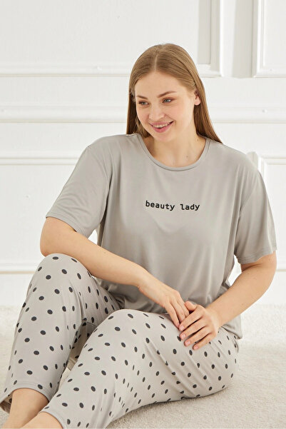 Mihra طقم بيجامة نسائي مقاس كبير وأكمام قصيرة كبيرة الحجم