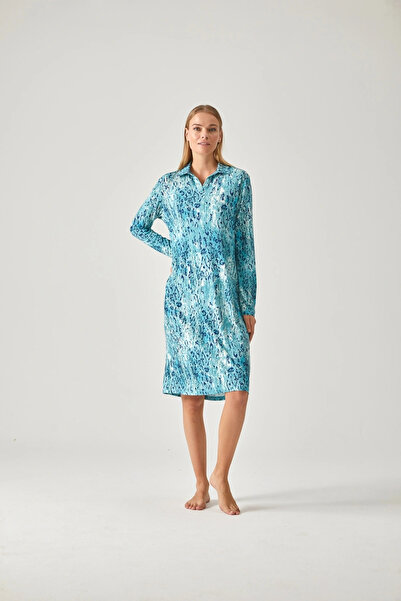 Pamuk & Pamuk LEOPARD TURQUOISE PATTERNED NIGHTWEAR