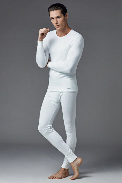 Eros Erkek Beyaz O Yaka Uzun Kollu Termal Üst Içlik