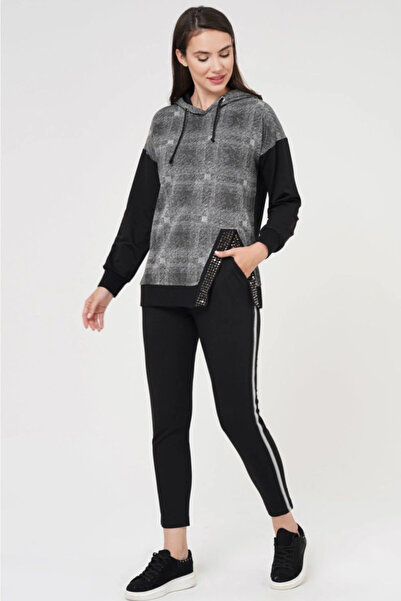 Cossy By Aqua 22236 Taş Baskı Detaylı Kapüşonlu Spor Eşofman Takım