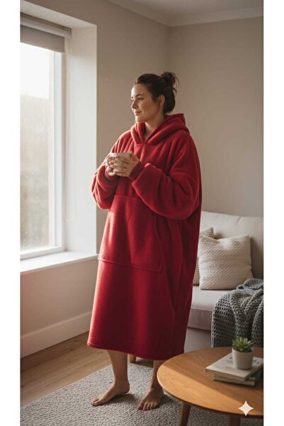 SUERTO Wellsoft Kapşonlu Giyilebilir Tv Battaniyesi Unisex Oversize KIRMIZI (...