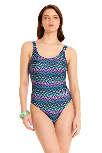 Argento متعدد الألوان جولة الرقبة ملابس السباحة