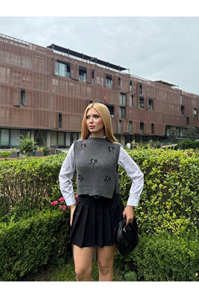 Angel Mia Tricotaj cu detaliu cu fundă Pulover Antracit