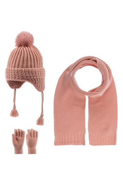 Kitti Γάντια μπερέ κασκόλ για κορίτσια 4-8 ετών 1-4 ετών Σετ 3 τεμαχίων Τριαντάφυλλο