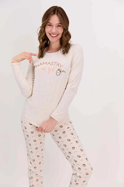 Arnetta Kadın Uzun Kol Namastay Yazılı Pijama Takımı (anne Kız Takım Yapılabi...