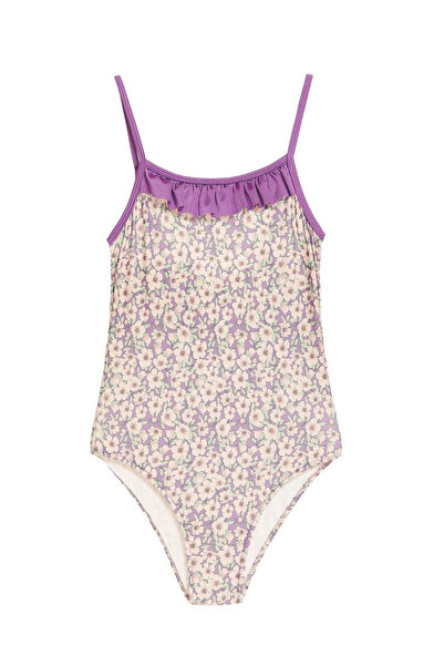 Argento Lila Çiçek Desen Çocuk Mayo