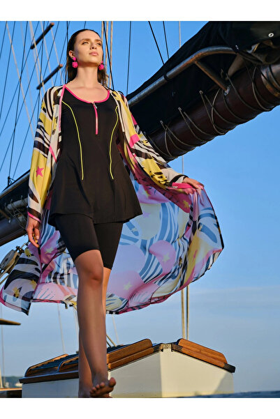 ALFASA Hızlı Kuruyan Renkli Biye Süslemeli Askılı Yarı Kapalı Mayo Siyah - 24...