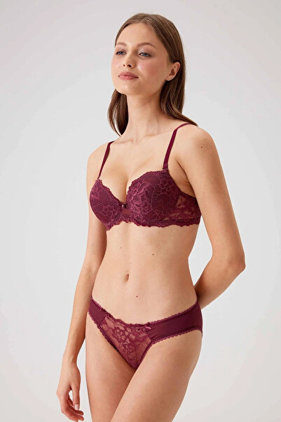 Pierre Cardin Kadın Mürdüm 4561 Milan Push Up Dolgulu Dantelli Çeyiz Sütyen V...