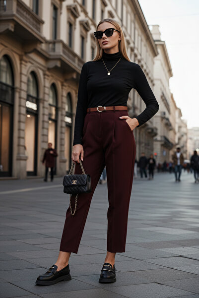 Lela Regular Fit High Waist Straight Leg Belted Trousers Pants 68350938