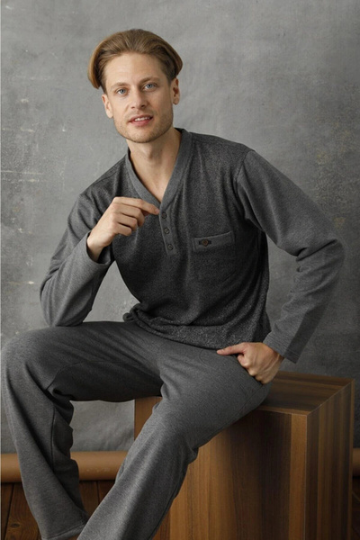 KLY 7033 Чоловічий піжамний комплект з коміром Жіваго