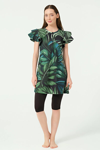 ALFASA Feyora Patterned Half Sleeve Semi Covered Swimsuit Alf25758