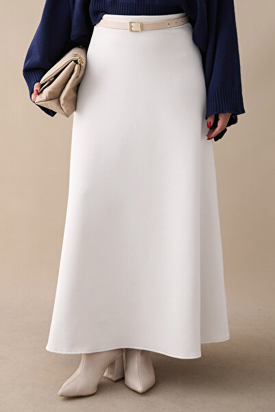 InStyle تنورة بيضاء من نوع سكوبا بخصر مطاطي