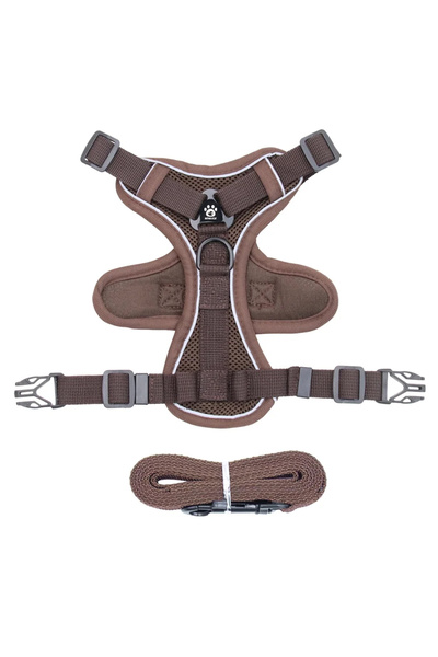 Choice مجموعة حزام ومقود للقطط باللون البني S، مقاومة للهروب، عاكسة للضوء وقابلة للتعديل، حزام صدر للقطط