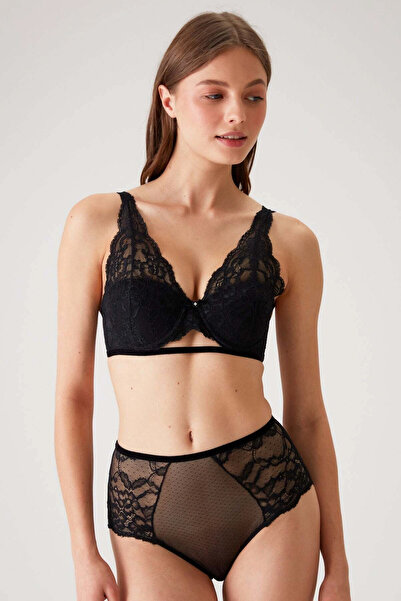 Pierre Cardin Set sutien și chiloți cu talie înaltă din dantelă Push Up Genoa 4840 - negru