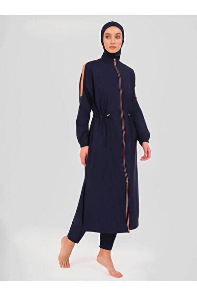 ALFASA بدلة سباحة إسلامية طويلة كبيرة الحجم - أزرق داكن -