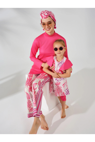 ALFASA Детски бански с шарки, нулеви ръкави и детайл с волан