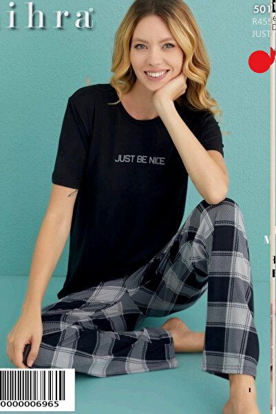 Mihra طقم بيجامة نسائي برقبة دائرية ميلان ليكرا وأكمام قصيرة 50107/89- 1 قطعة