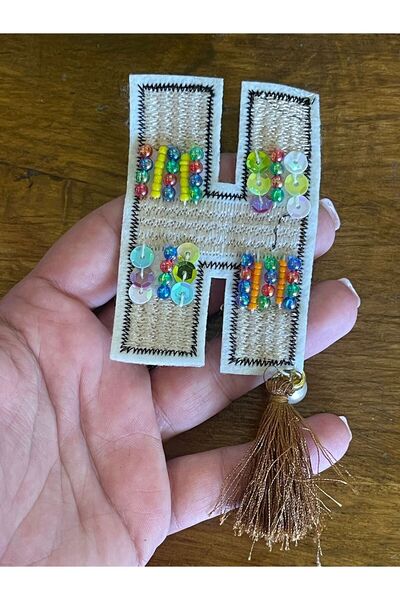 Gönülden Tasarım 8x6 cm cu paiete cu ciucuri, broderie cu litera H, aplicație...
