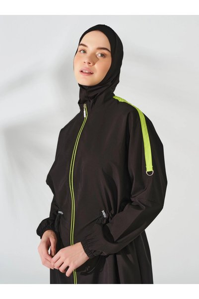 ALFASA Piped Oversize Long Hijab Swimsuit - Black -