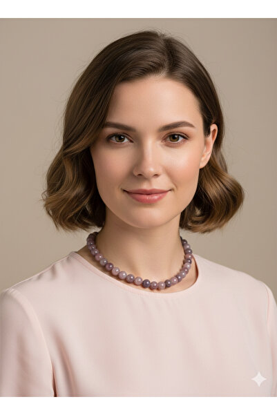 Cunda Doğal Taş Design Mor Kuvars ( Madagaskar ) (8mm) Doğaş Taş Kolye