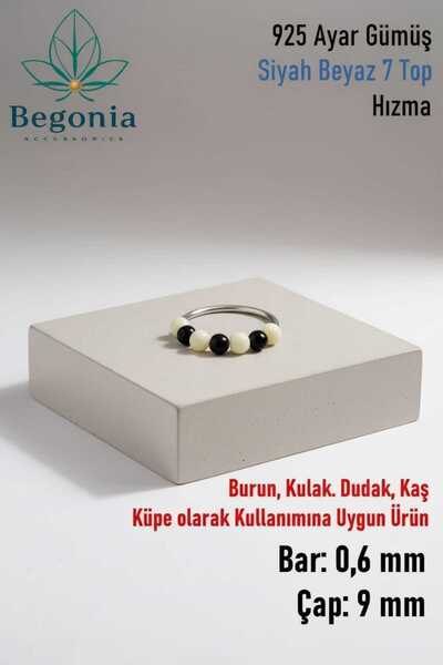 Begonia Accessories 925 Ayar Gümüş Piercing 7 Top Siyah Beyaz Boncuklu Halka ...