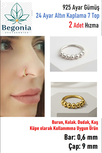 Öte Beri Öteberi 7 Top Silver Gold 2 Adet Halka Hızma Küpe Piercing Set