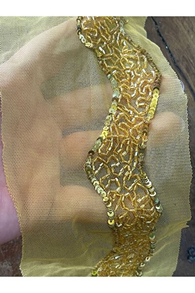 Gönülden Tasarım En 4 Cm Sarı Boncuk İşleme Su Yolu Şerit Dikiş Aksesuarı 1 M...
