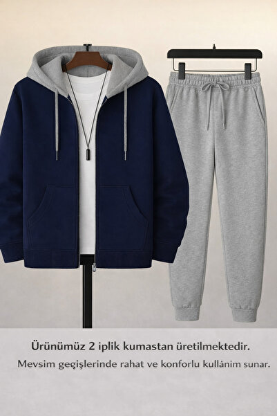 BRLKN Piece Color Hooded Zippered Cardigan Tracksuit Set 2-Piece Transitional