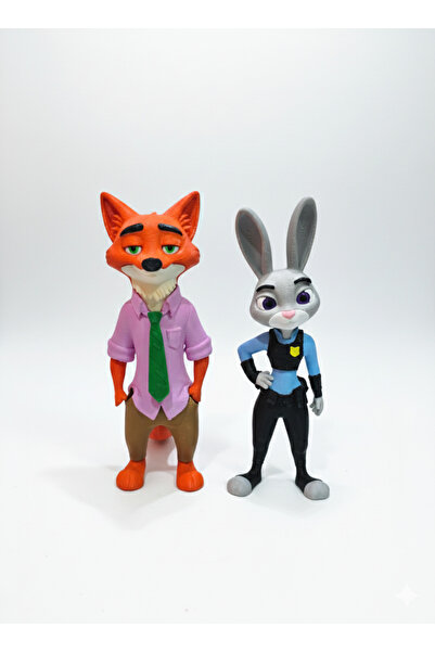 DEK 3D Baskı Zootropolis Figürleri: Nick Wilde 15 cm & Judy Hopps 13 cm Koleksiyonluk Heykel Seti -