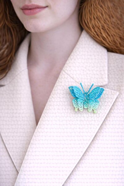 Gönülden Tasarım Renkli Kelebek Broş Yaka İğnesi Türban İğnesi 4X5