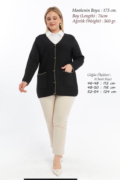 Laden Women's Steel Knit Knitwear Plus Size Classic Anti-Pilling Black Seasonal Mom Cardigan