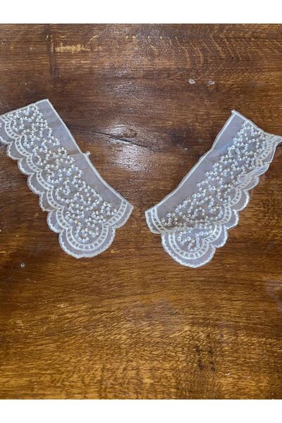 Gönülden Tasarım 23x10 Cm Aplicație cu paiete din guipură cu guler alb