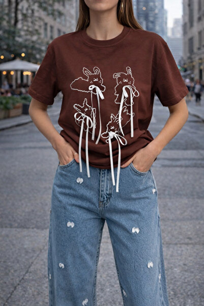 OYERGA MODA تي شيرت نسائي أساسي مصنوع من القطن بنسبة 100% مزين بفيونكة