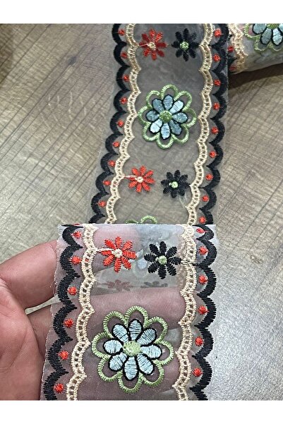 Gönülden Tasarım WIDTH 6 CM TULLE FLORAL COLORED STRIP APPLIQUE GUIPURE DECOR...