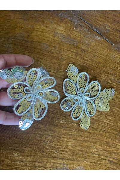 Gönülden Tasarım 11x8 CM 2 Adet Gümüş Renk Pul Payetli Arma Dikiş Aplike