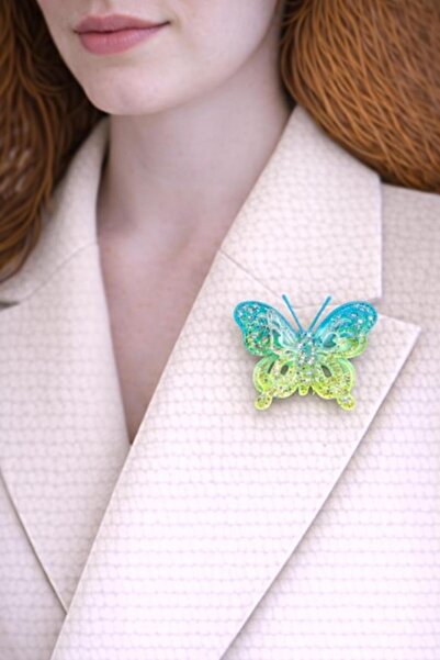 Gönülden Tasarım Renkli Kelebek Broş Yaka İğnesi Türban İğnesi 6X4