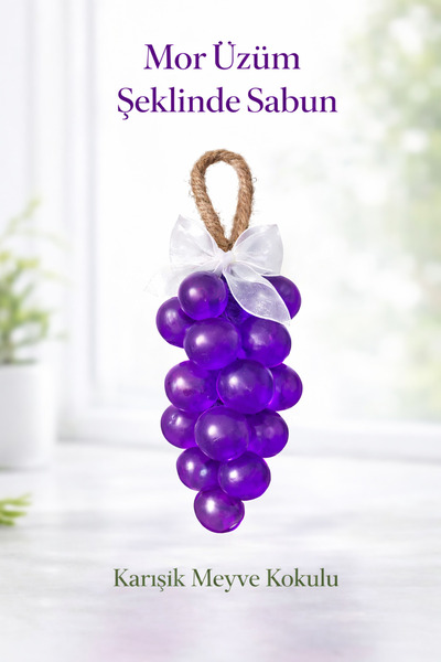 RenkliİzlerAtölyesi El Yapımı Üzüm Salkım Sabun(Tekli Sabun) Mor Kurdelalı