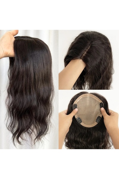 animis beauty Perucă parțială Topper Brown Chocolate, 35 cm, breton cu bonetă, păr bob ondulat, fibre sintetice premium