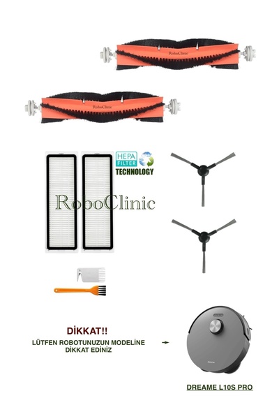 Roboclinic Set de perii compatibile Dreame Bot L10S Pro și filtru Hepa-8 bucăți