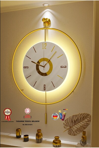 MetaQuartz Aksesuar 50 cm Çap - Timelles Kristal - (3 Pil Dahil )Ultra Sessiz Quartz Mekanizmalı Metal Ledli Duvar Saati