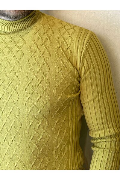Gönülden Tasarım FULL TROAT SLIM FIT LYCRA MEN'S SWEATER WITH BAKLAVA PATTERN